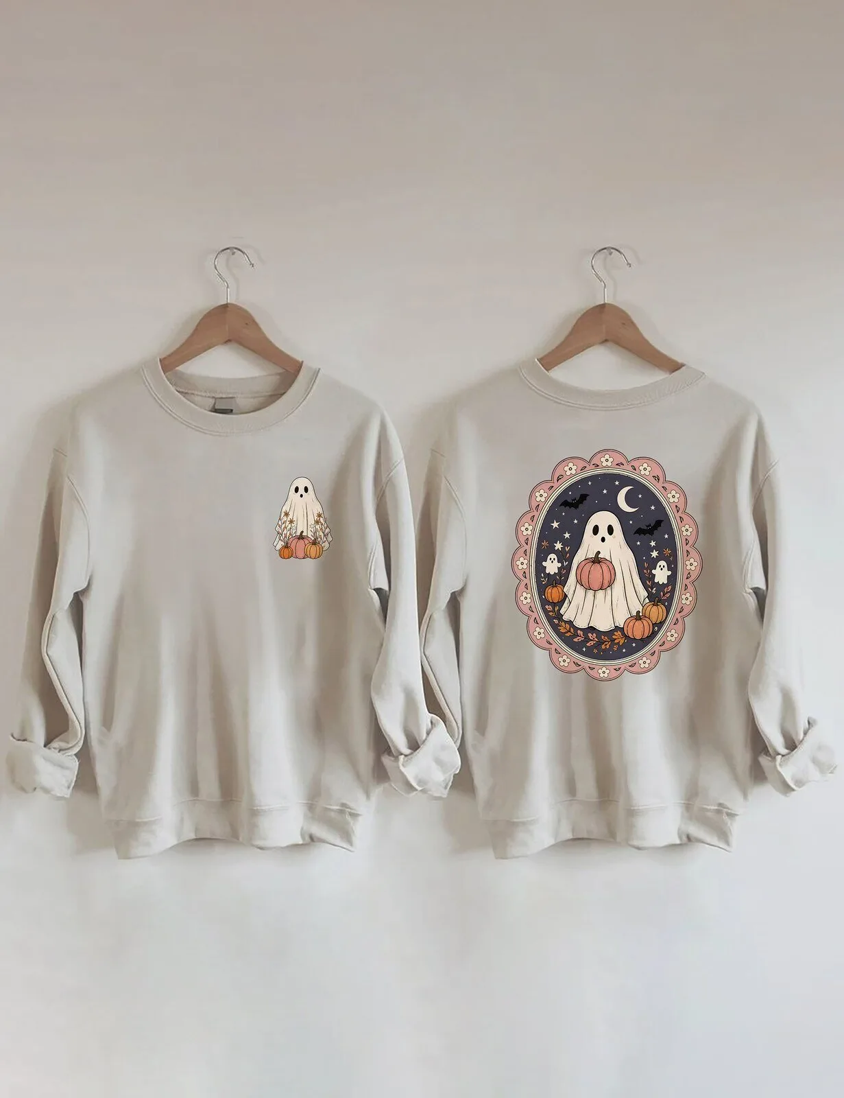 Cute Halloween Ghost Pumpkin Floral Fall Spooky Season Crewneck Sweatshirt