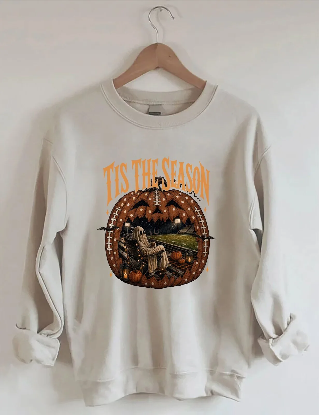 Tis The Season Ghost Halloween Football Pumpkin Patch Fall Sweatshirt