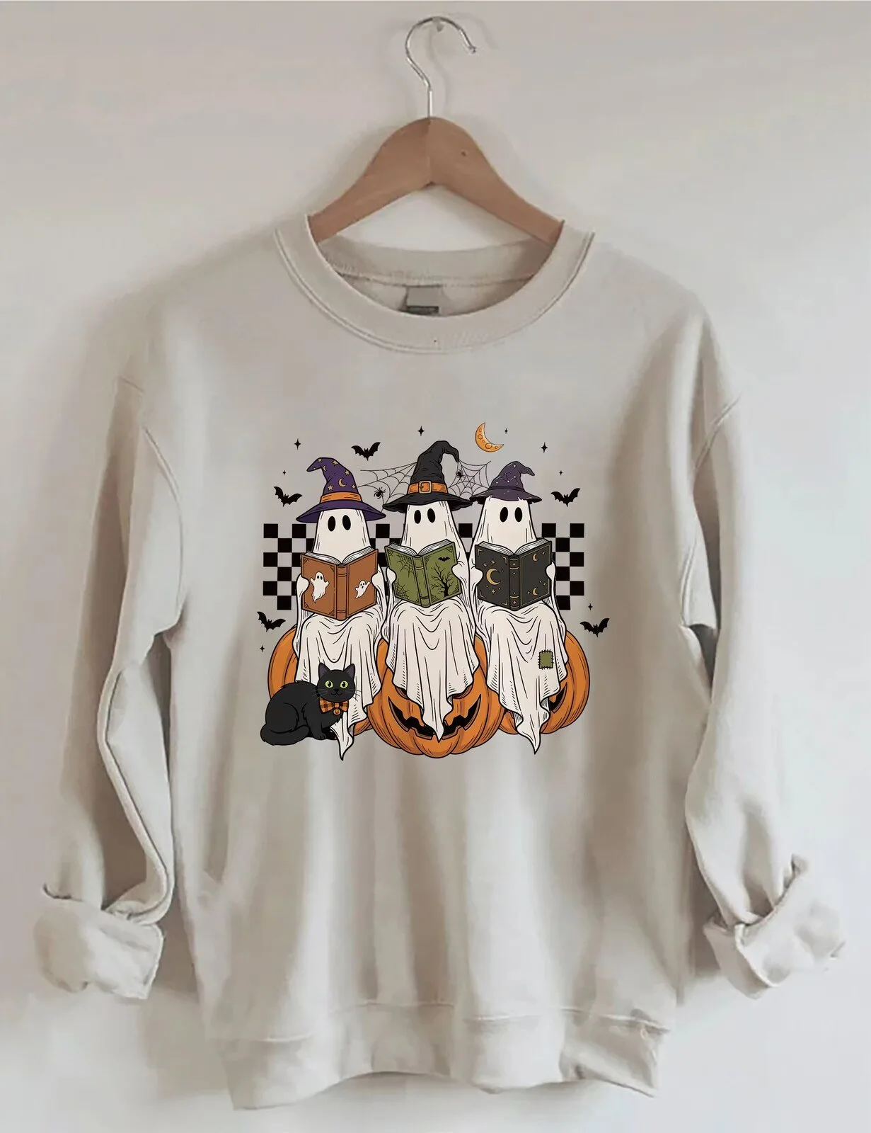 Cute Halloween Ghosts Reading Books Fall Season Crewneck Sweatshirt