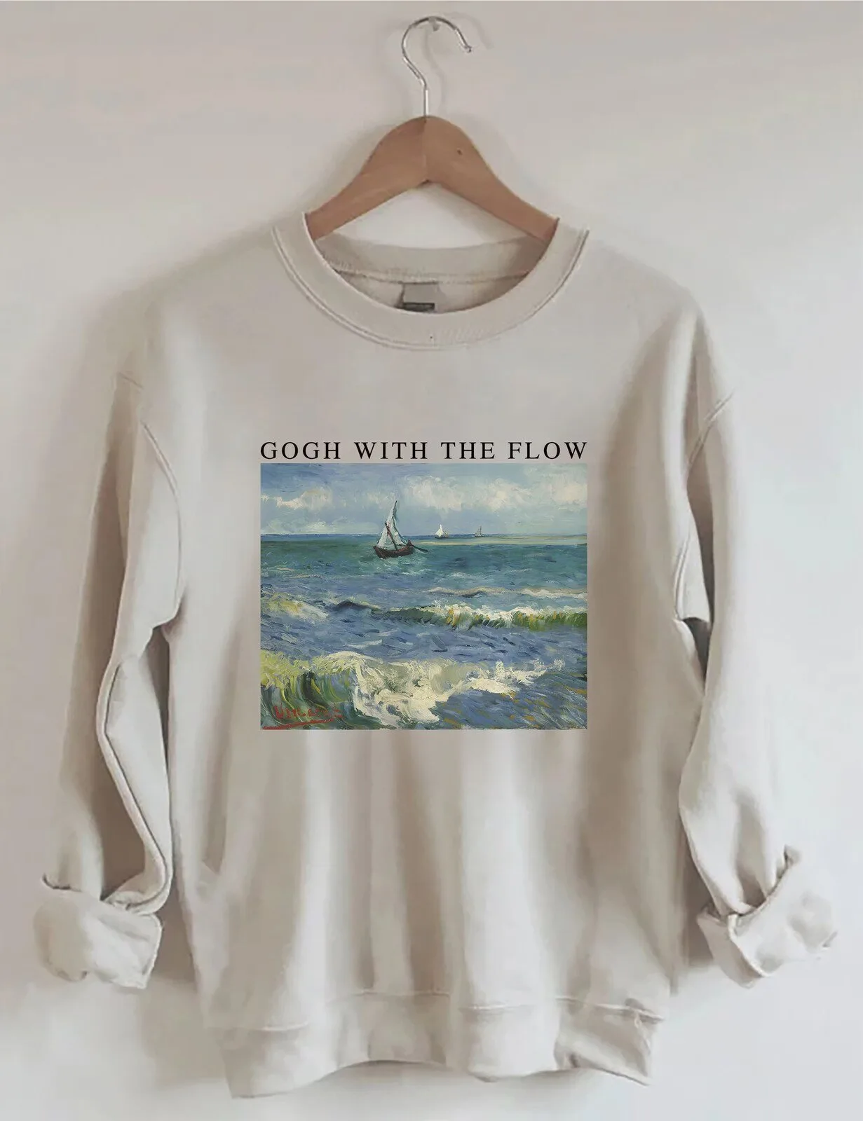 Van Gogh With The Flow Ocean Waves Painting Art Sweatshirt