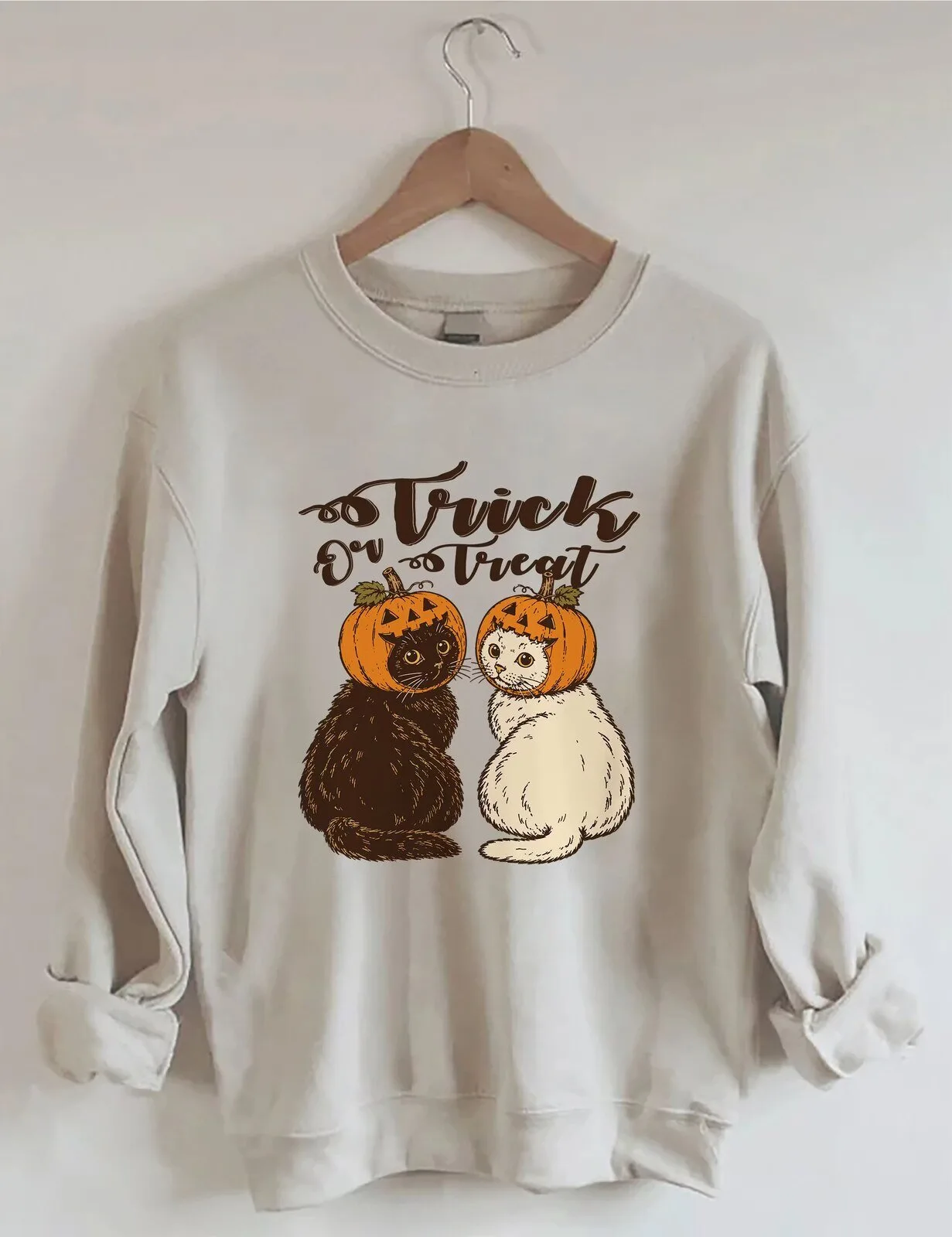 Trick Or Treat Halloween Pumpkin Cat Crewneck Sweatshirt