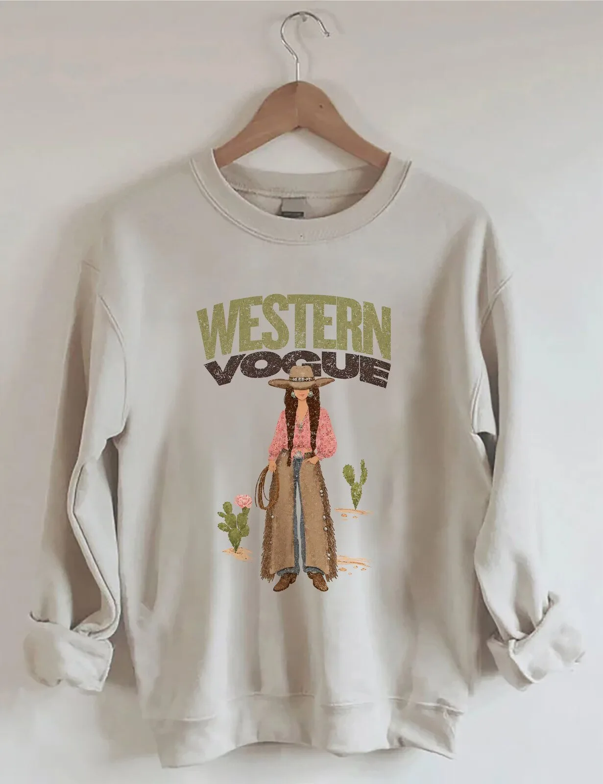 Western Vogue Cowgirl Cactus Desert Fashion Sweatshirt