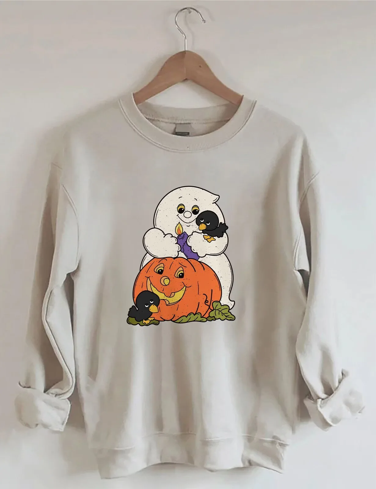 Vintage Halloween Ghost and Pumpkin with Crows Sweatshirt