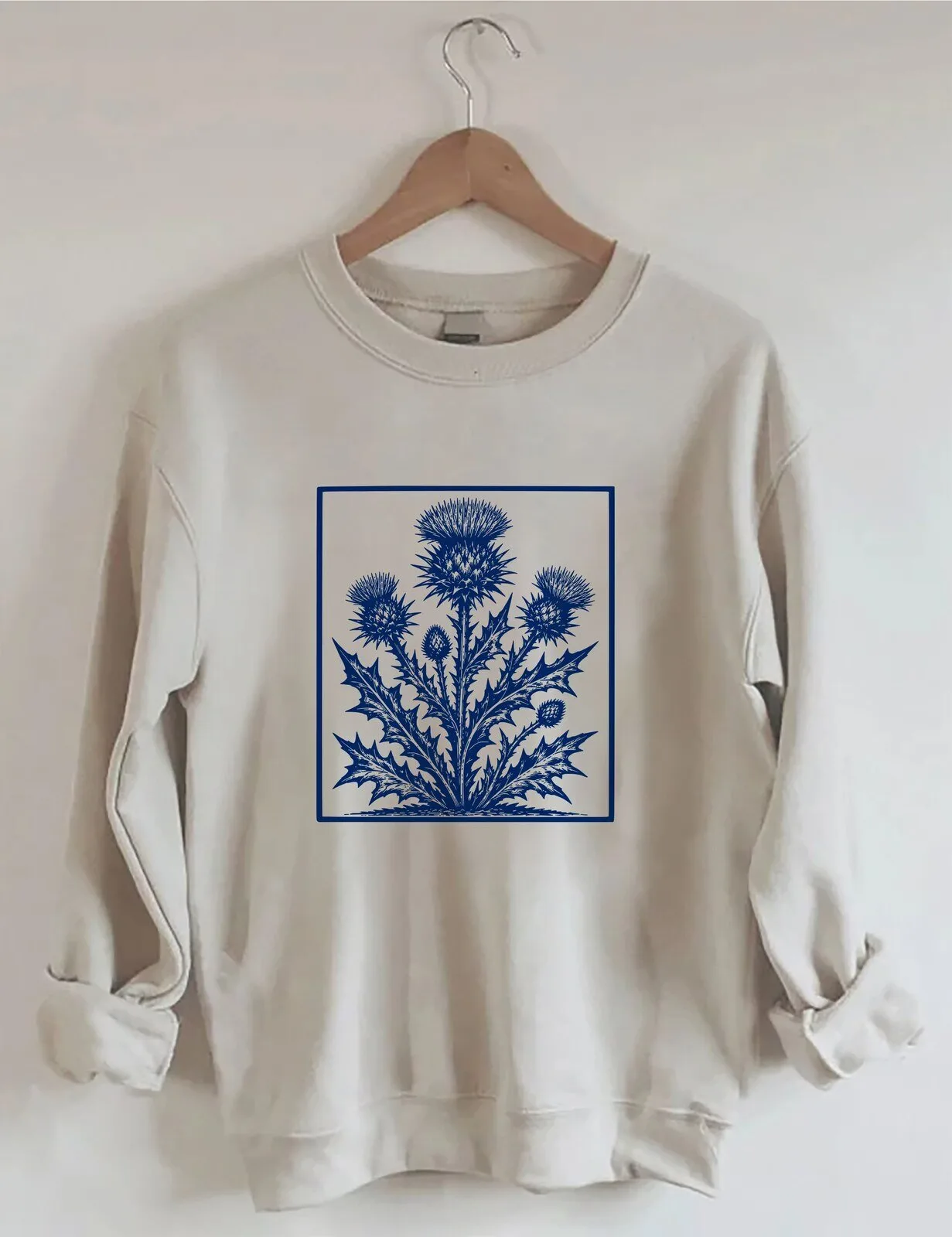 Nature Lover's Crewneck Sweatshirt with Scottish Thistle Wildflower Print