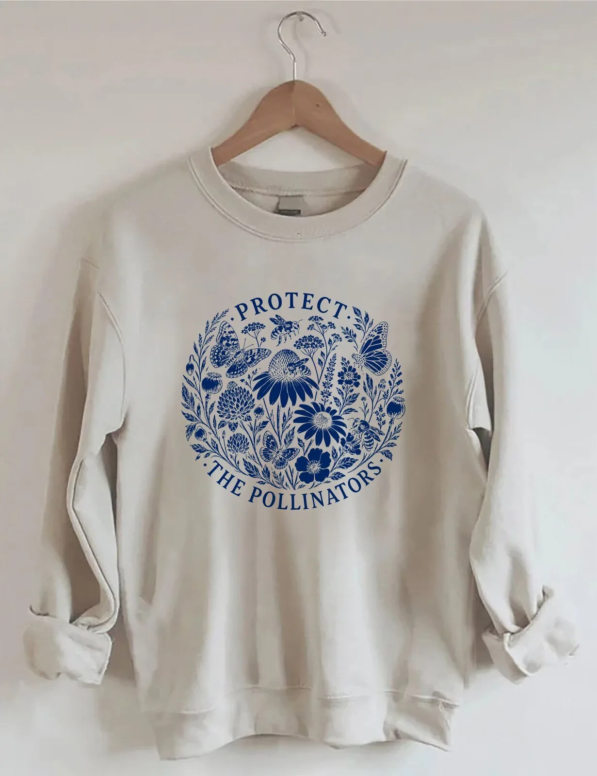 Botanical Flower and Butterfly Sweatshirt to Protect Pollinators